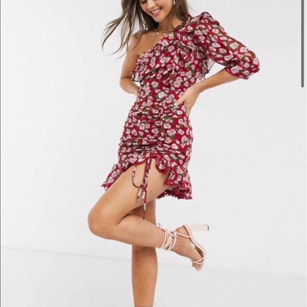 Red pink floral mini dress